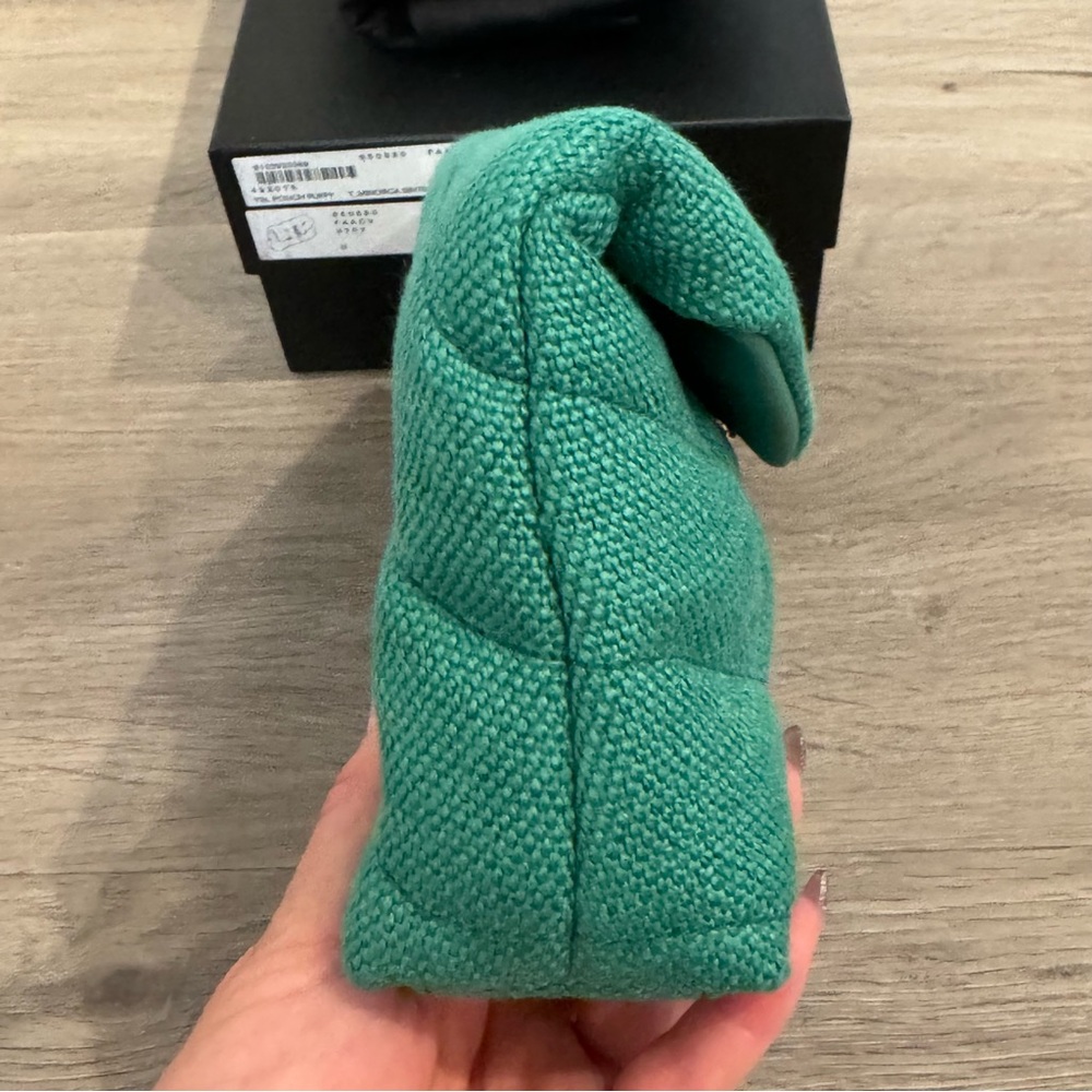 Saint Laurent Denim Quilted Loulou Puffer Monogram Pouch Clutch in Basil color - Picture 4 of 14
